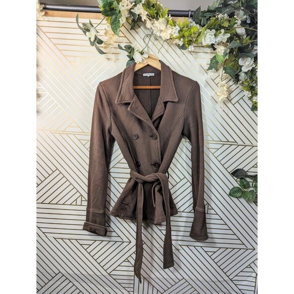 Standard James Perse Women's Brown Soft Double Breasted Jacket Pea Coat Size 3 - Picture 1 of 8